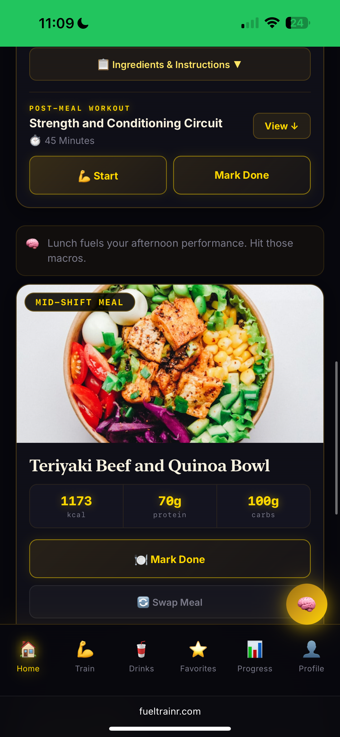 Shift-timed meal